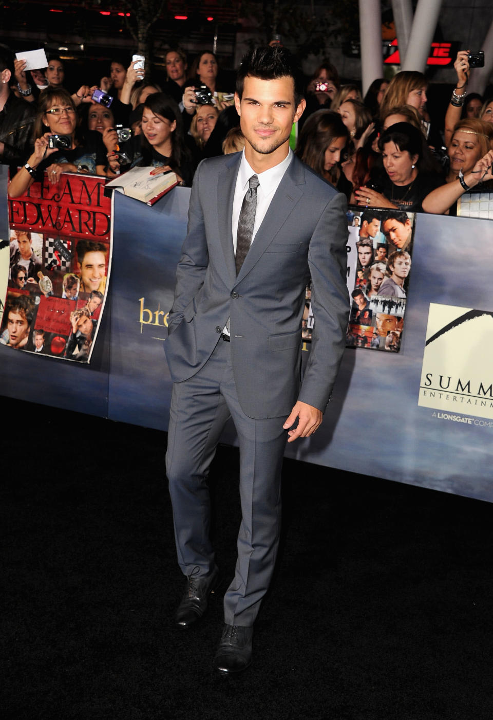 Taylor Lautner wore a two-button suit by Z Zegna. <br><br>Taylor Lautner arrives at "The Twilight Saga: Breaking Dawn - Part 2" Los Angeles premiere at Nokia Theatre L.A. Live on November 12, 2012 in Los Angeles, California. (Photo by Steve Granitz/WireImage)