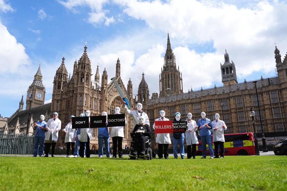 Campaigners on opposite sides of the argument gathered outside Parliament ahead of a debate on assisted dying (Jordan Pettitt/PA) (PA Wire)