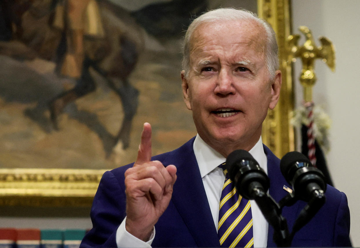 U.S. President Joe Biden speaks about administration plans to forgive federal student loan debt during remarks in the Roosevelt Room at the White House in Washington, U.S., August 24, 2022. REUTERS/Leah Millis