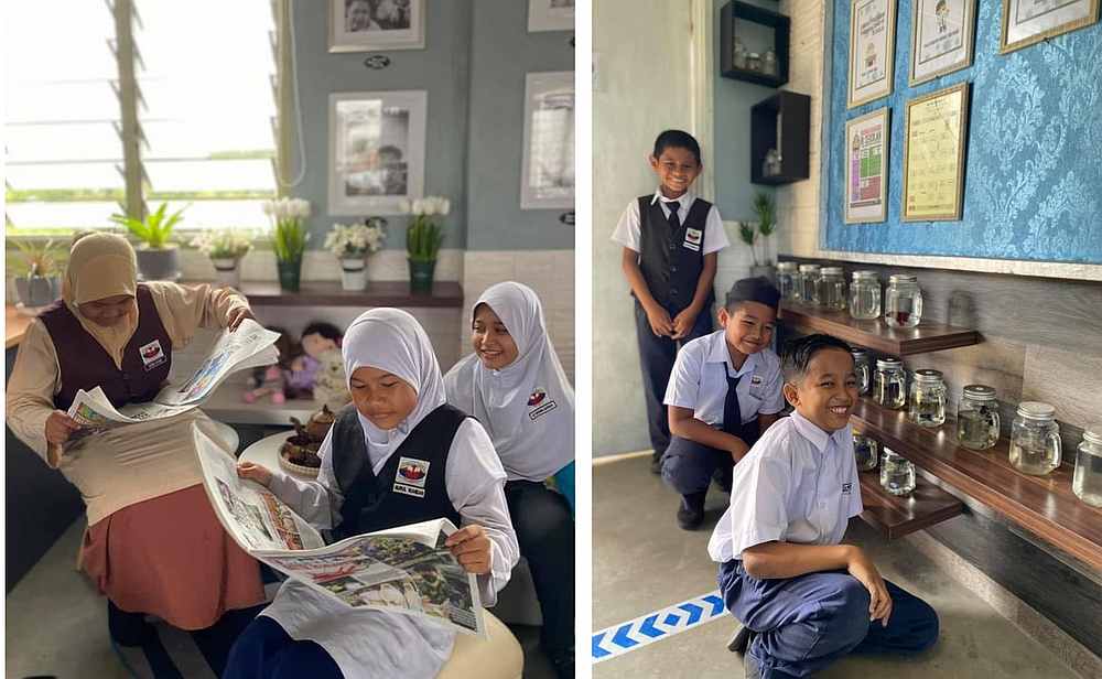 Students have been enjoying reading and caring for their fish in jars in the newly decorated classroom. — Picture courtesy of Syahril Faiza Zakarian