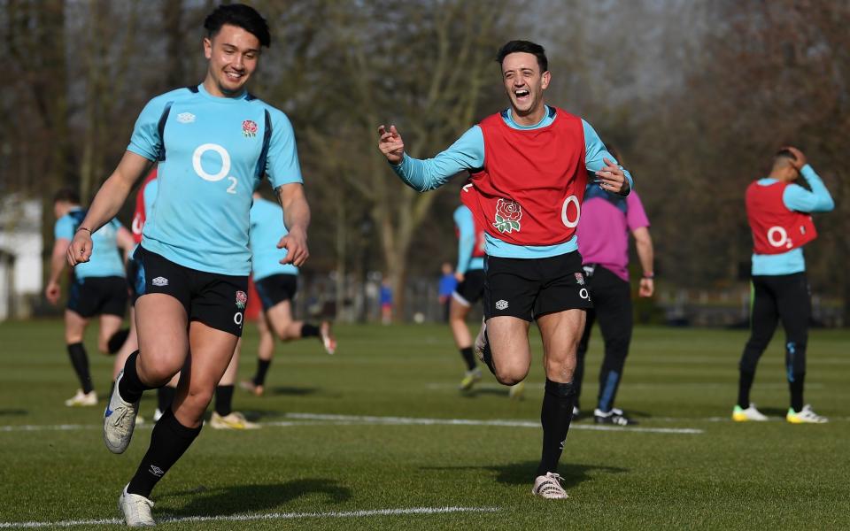 Marcus Smith and Alex Mitchell training with England