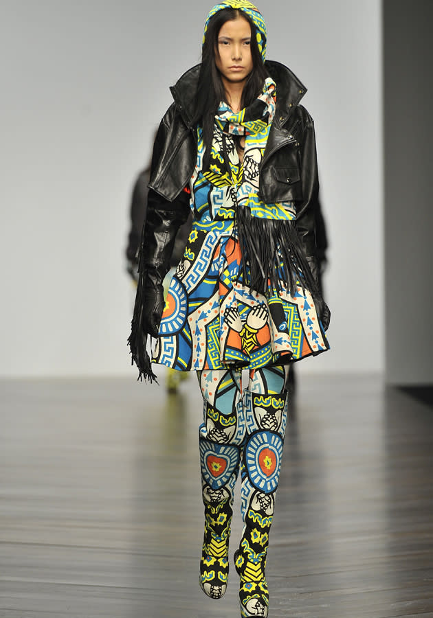 <b><b>London Fashion Week AW13:</b> KTZ<br><br></b>The cartoon, pop art print is everywhere at the moment, with KTZ showing off this all-in-one creation.<br><br>©Rex