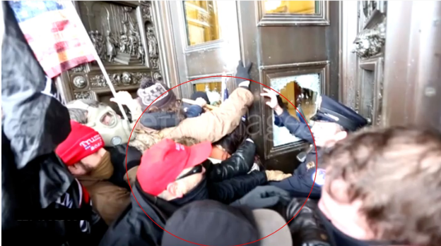 A photo in a complaint document shows a man (in red circle) identified by federal agents as David Rene Arredondo, of El Paso, in the rotunda of the U.S. Capitol during the riot on Jan. 6, 2021.