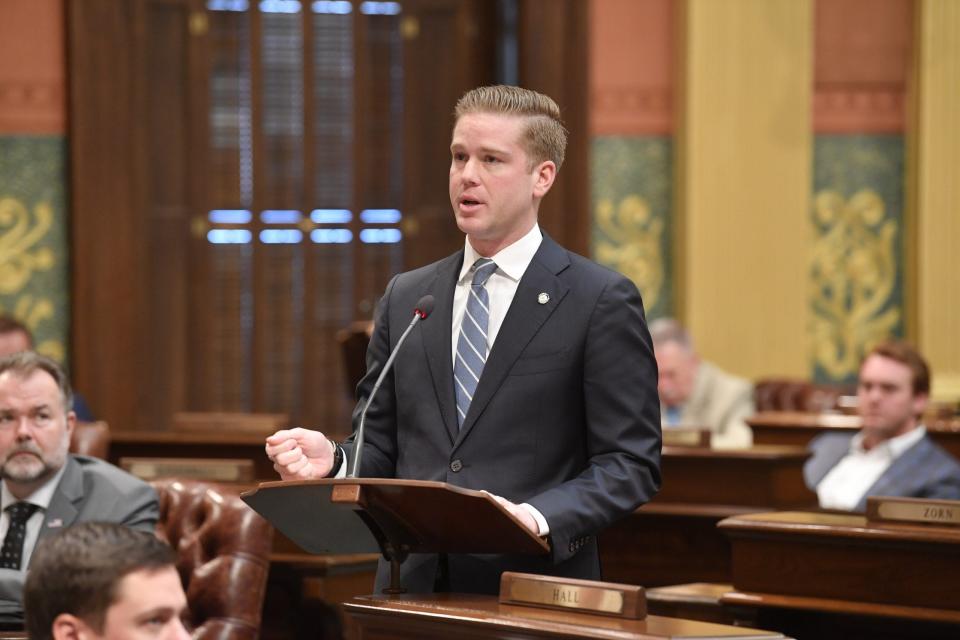 State Rep. Andrew Beeler, R-Port Huron, speaks on the state House floor. Beeler serves as chair of House Republicans' campaign arm, the House Republican Campaign Committee.