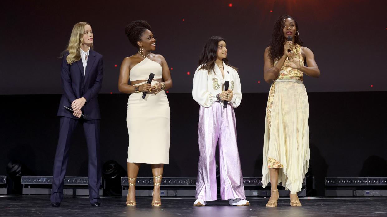  Brie Larson, Teyonah Parris, Iman Vellani, and Nia DaCosta at the 2023 D23 Expo. 