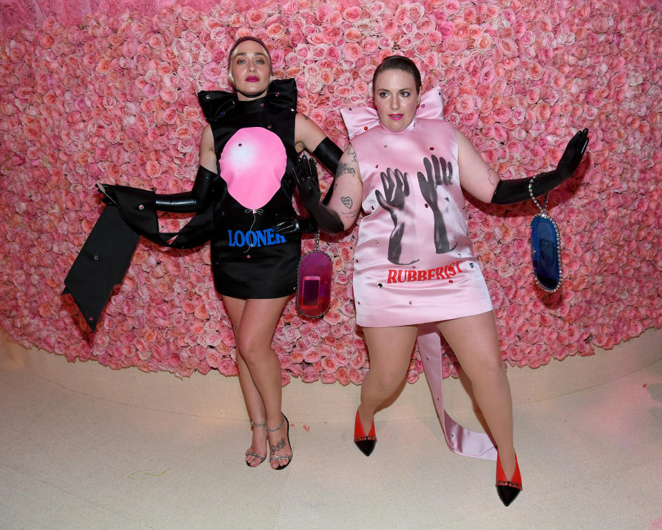 NEW YORK, NEW YORK - MAY 06: Jemima Kirke and Lena Dunham attend The 2019 Met Gala Celebrating Camp: Notes on Fashion at Metropolitan Museum of Art on May 06, 2019 in New York City. (Photo by Kevin Mazur/MG19/Getty Images for The Met Museum/Vogue)