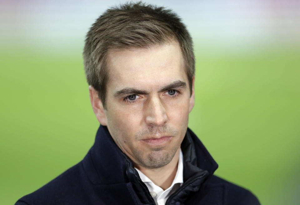 Former german national player Philipp Lahm during the international friendly soccer match between Germany and Brazil in Berlin, Germany, Tuesday, March 27, 2018. Brazil defeated Germany by 1-0. (AP Photo/Michael Sohn)