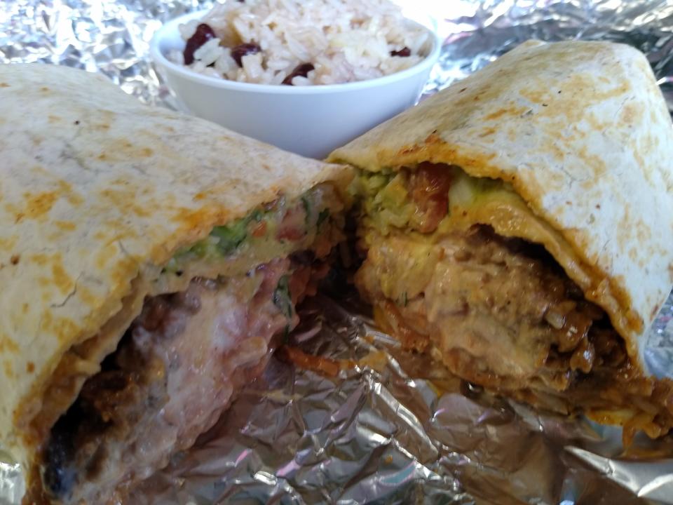 The Big Beefless Burrito is stuffed with fresh ingredients at the Soulful Vegan in Akron.