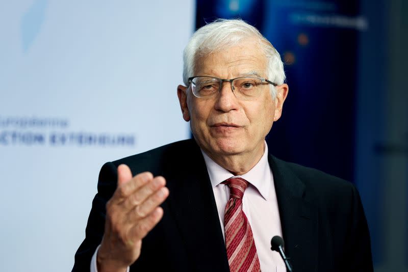 FILE PHOTO: EU's Josep Borrell speaks during a joint news conference with Kosovo's PM in Brussels