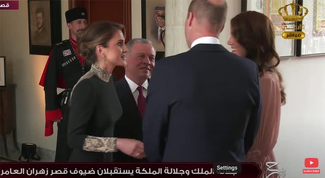 <p>Royal Hashemite Court/Youtube</p> Queen Rania and King Abdullah with Prince William and Kate Middleton