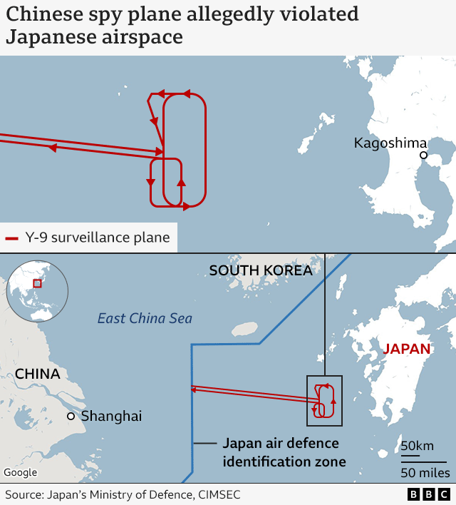 A map showing where the plane was spotted