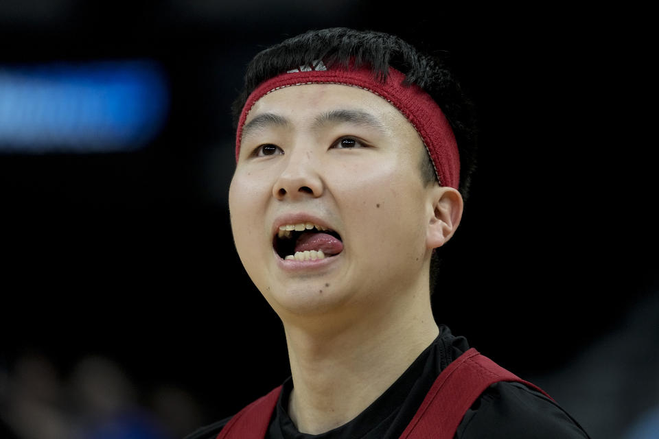 Nebraska guard Keisei Tominaga attends practice for the team's first-round college basketball game in the NCAA Tournament, Thursday, March 21, 2024, in Memphis, Tenn. (AP Photo/George Walker IV)