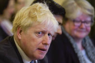Britain's Prime Minister, Boris Johnson speaks during a Cabinet meeting at 10 Downing Street, in London, Tuesday, June 14, 2022. (AP Photo/Alberto Pezzali, Pool)