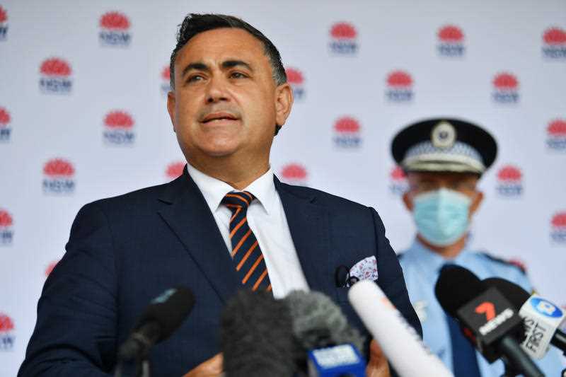 Deputy Premier John Barilaro addresses the media in Sydney.