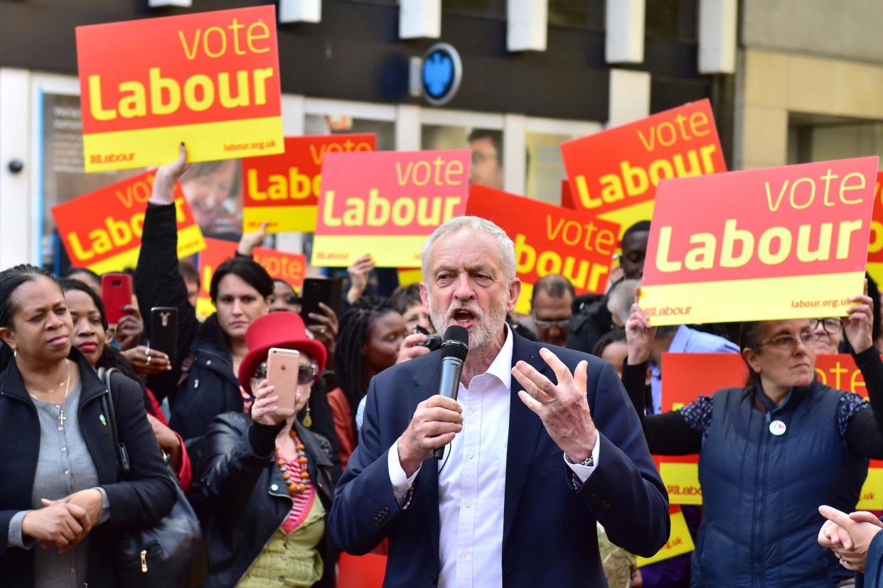 Jeremy Corbyn delivers a stump speech to Labour activists in Croydon: PA