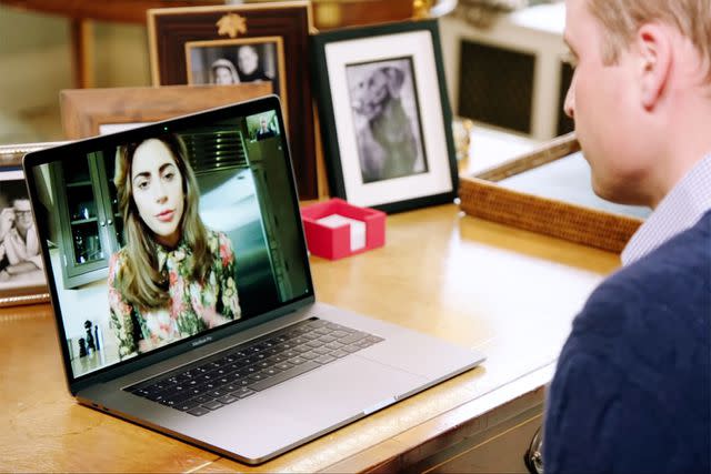 <p>Heads Together/Youtube</p> Prince William and Lady Gaga FaceTime for the Heads Together campaign in a video published in April 2017.