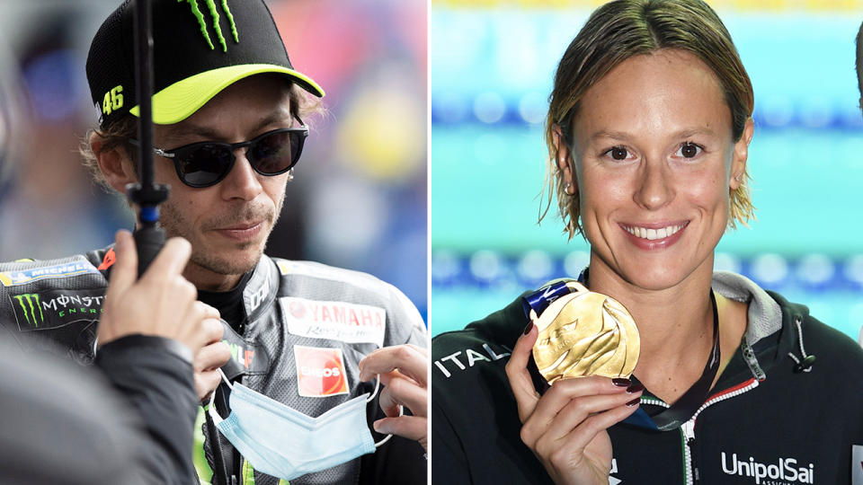 Valentino Rossi and Federica Pellegrini, pictured here in their respective sports.