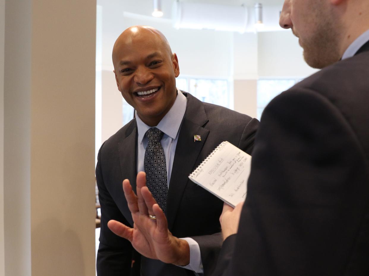 Governor Wes Moore holds press conference on the ENOUGH Act while joined by Eastern Shore community leaders Monday, Feb. 12, 2024, at the Delmarva Community Services, Harry and Jeanette Weinberg Intergenerational Center at Chesapeake Grove, in Cambridge, Maryland.