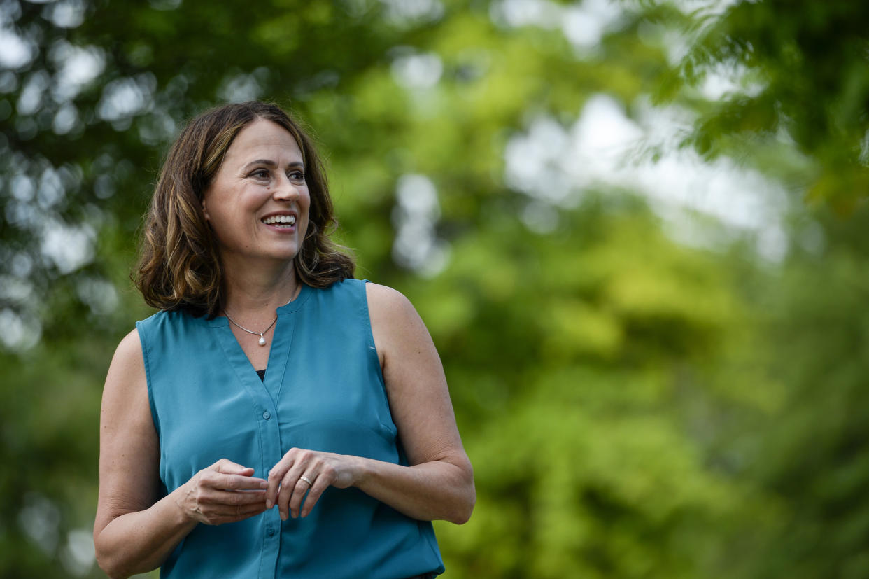 Theresa Greenfield is the odds-on front-runner in the Iowa Democratic primary, which will decide who takes on Sen. Joni Ernst in November. (Photo: Caroline Brehman/Getty Images)