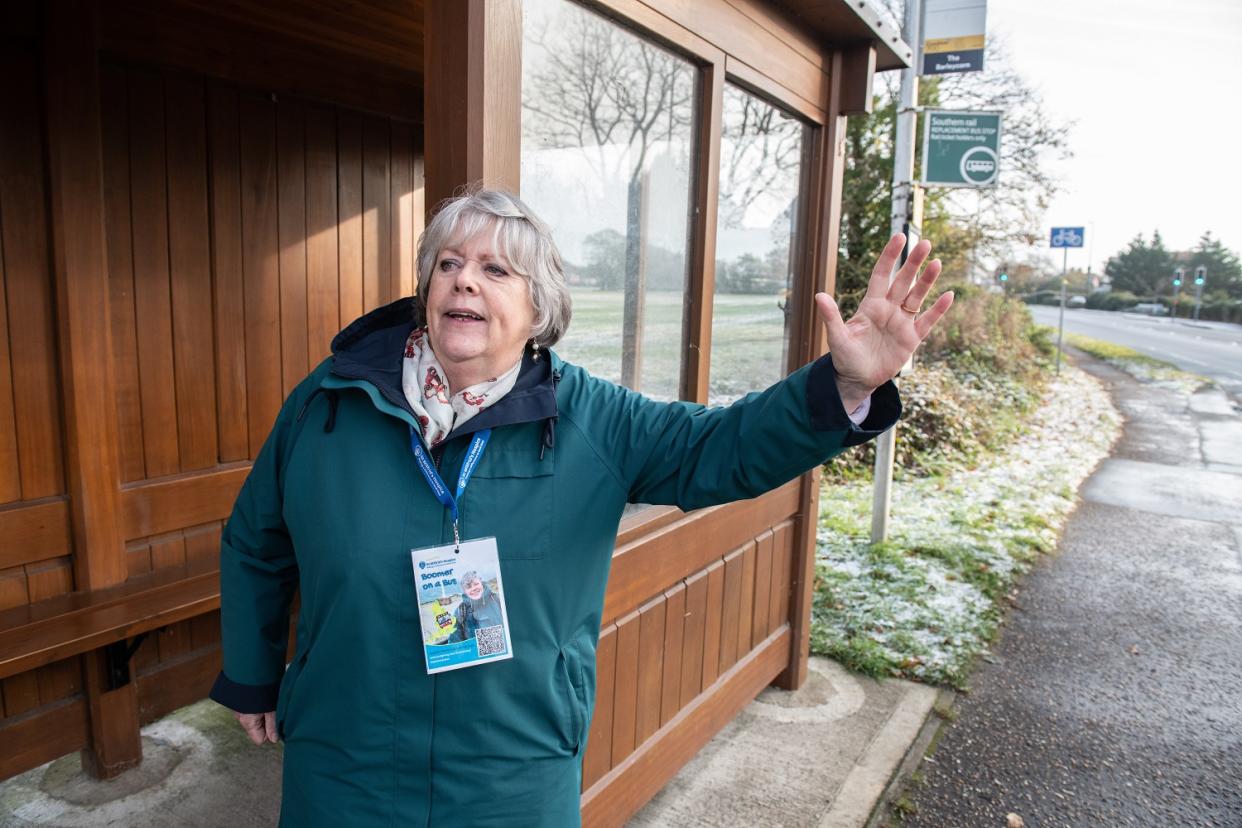 Penny Ibbott, 75, raised more than £2000 for her local hospice by bussing around England using her pensioners' pass (SWNS)