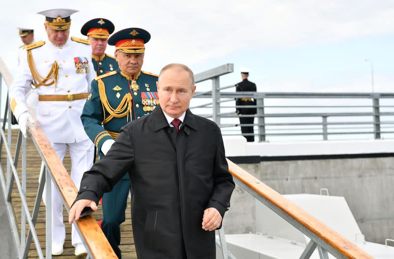 Russia's President Putin attends the Navy Day parade in Saint Petersburg