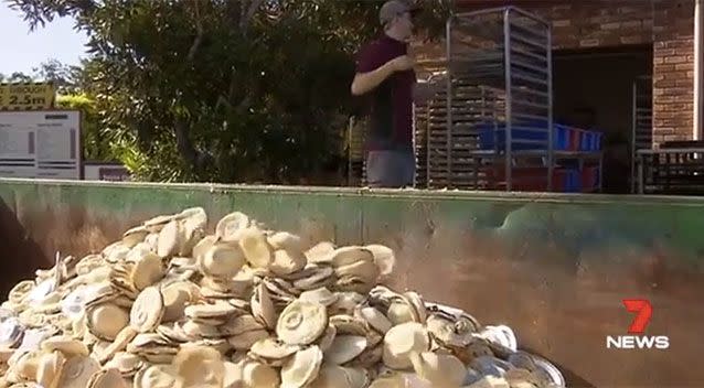 Customers helped clean up at the Yatala Pie shop. Source: 7News