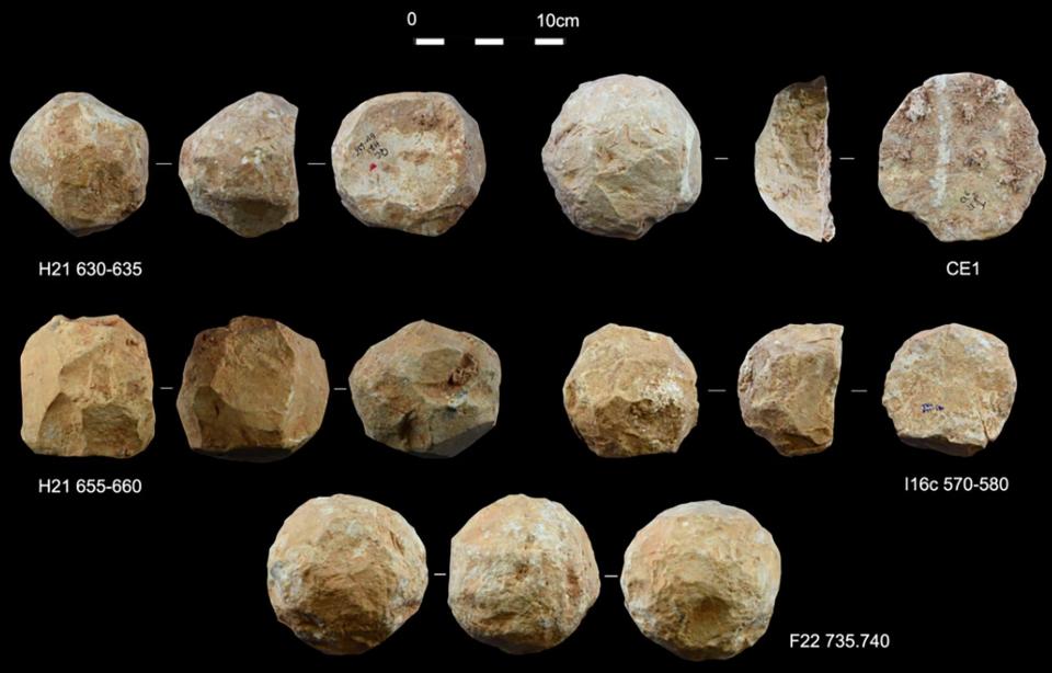 Algunas de las esferas de piedra encontradas en diferentes campañas arqueológicas en Israel | Muller, Antoine, et al. Royal Society Open Science (2023)