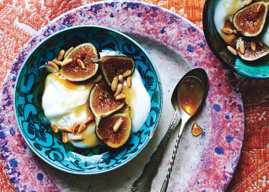 Yogurt with Fresh Figs, Honey, and Pine Nuts