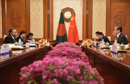 Bangladesh's Foreign Minister Abul Hassan Mahmood Ali meets with China's Foreign Minister Wang Yi at the Diaoyutai State Guesthouse in Beijing, China June 29, 2018. Greg Baker/Pool via REUTERS