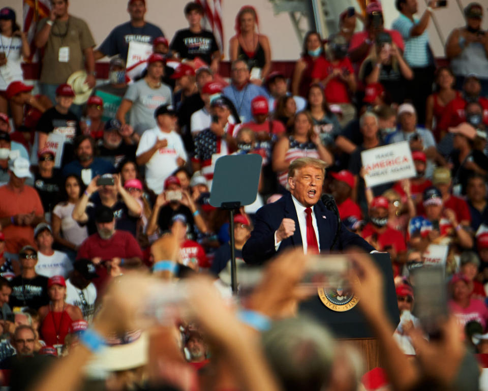 President Donald Trump speaks during a campaign rally in Florida. 