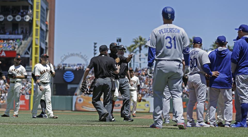 Benches cleared between the Giants and Dodgers on Wednesday. (AP)