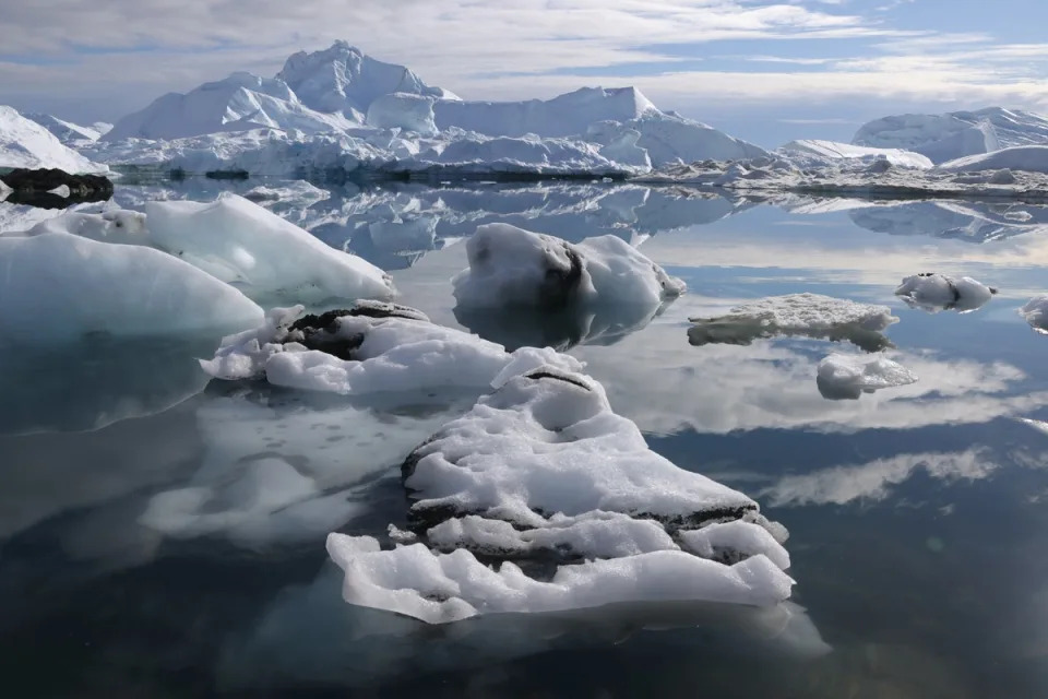 Melting icebergs crowd the Ilulissat Icefjord on 15 July 2024 near Ilulissat, Greenland. Earlier this year scientists released a study in which they concluded that Greenland’s glaciers, which all descend from the Greenland Ice Sheet, have retreated about 20 per cent more than previously estimated (Getty Images)