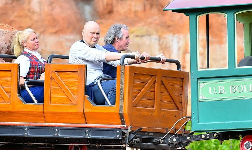 Billy Corgan takes a ride on the Big Thunder Mountain Railroad at Disneyland (Splash News)
