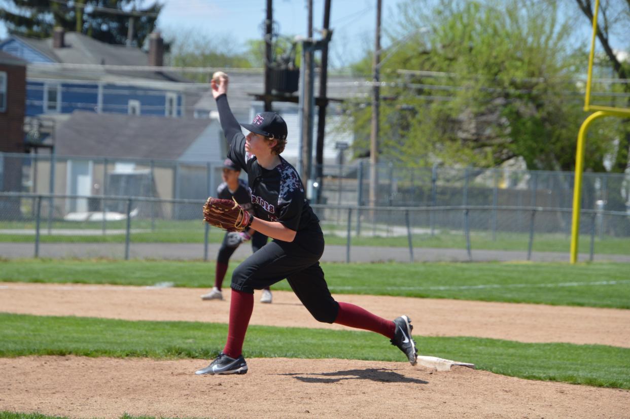 Harvest Prep's Michael Dilgard delivers a pitch during a 7-3 win over West on Saturday. Dilgard was the winning pitcher as the Warriors earned their first victory since April 2015. He struck out 11 in a complete-game effort.