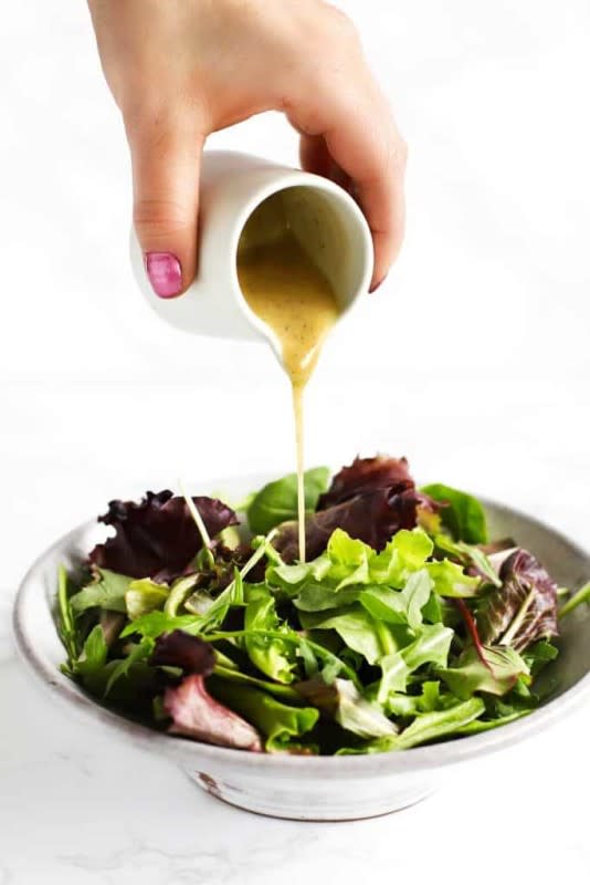 <p>Zested Lemon</p><p>This roasted garlic vinaigrette recipe is magic in a bottle. The garlic is slow-roasted until it becomes tender, buttery and rich. Perfect for salads, grain bowls and vegetables!</p><p><strong>Get the recipe: <a href="https://www.zestedlemon.com/roasted-garlic-vinaigrette" rel="nofollow noopener" target="_blank" data-ylk="slk:Roasted Garlic Vinaigrette;elm:context_link;itc:0;sec:content-canvas" class="link rapid-noclick-resp">Roasted Garlic Vinaigrette</a></strong></p>