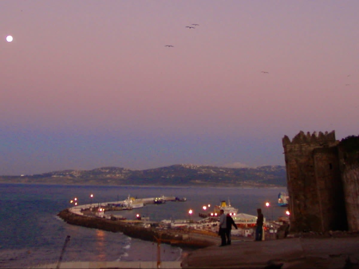 Moonrise over the harbour at Tangier in Morocco, where Ryanair has opened a base (Simon Calder)