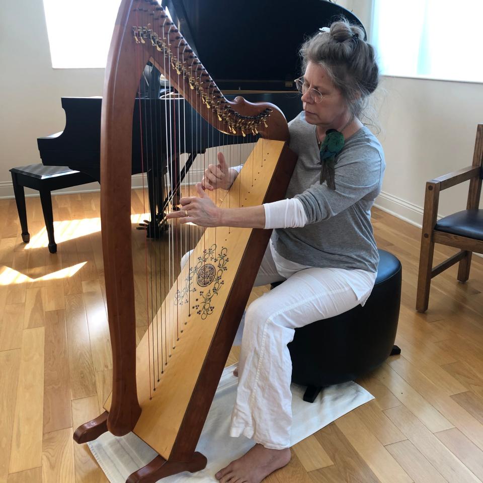 Sara Figal, president of the Nashville Conflict Resolution Center, has put in many more hours practicing Celtic harp during the pandemic. Figal also has used the time to get virtual instruction from master-level harpers throughout the U.S. and Ireland.