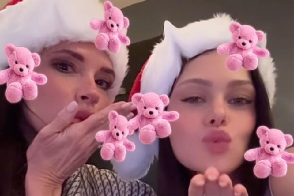 <p>Nicola Peltz/TikTok</p> Victoria Beckham and Nicola Peltz pose for a festive selfie