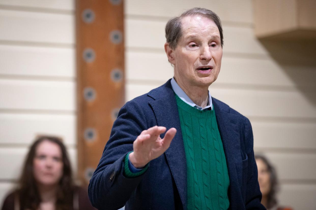 U.S. Sen. Ron Wyden, D-Oregon, discusses a proposed child tax credit during a press conference at Head Start of Lane County on March 27.