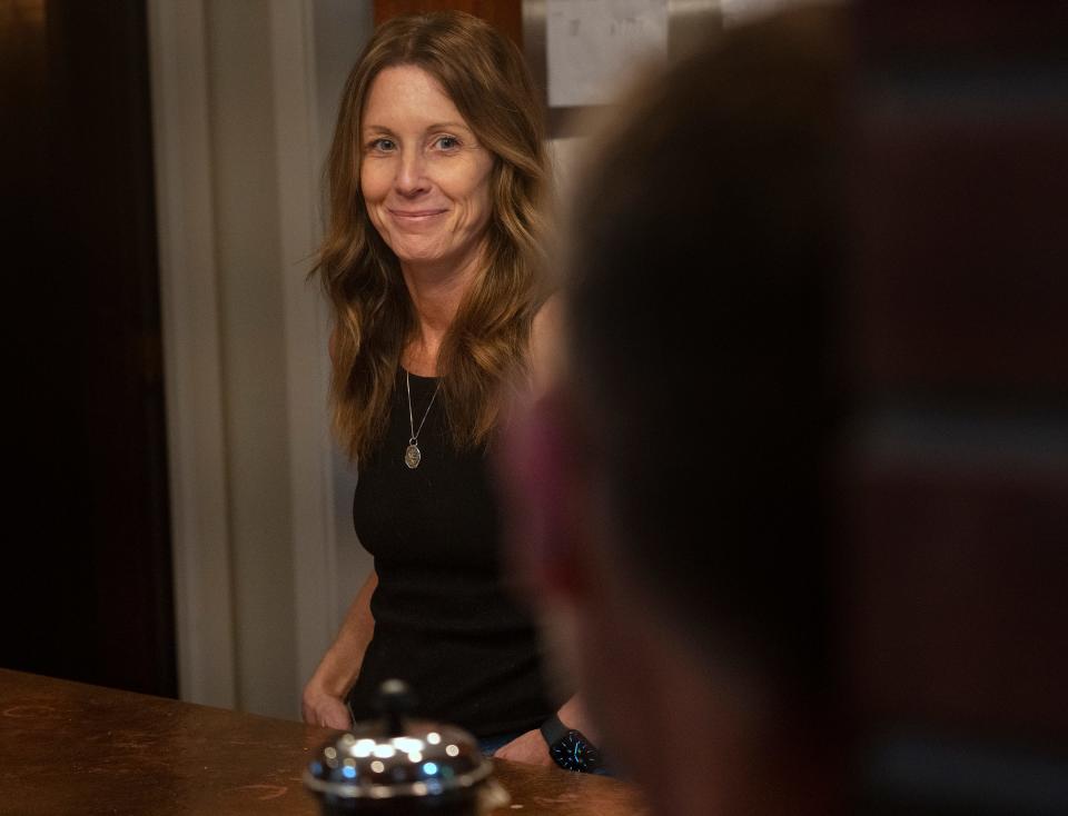 Kristi Oesterle smiles at her husband, Bill Oesterle, Wednesday, June 8, 2022 at their home. Bill Oesterle has ALS, or amyotrophic lateral sclerosis, an incurable disease that affects parts of the nervous system, affecting muscle movement. It is also called Lou Gehrig's disease.