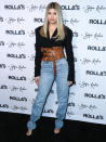 For the Rolla's x Sofia Richie collection launch, the designer wore a brown corset belt over a black blazer.