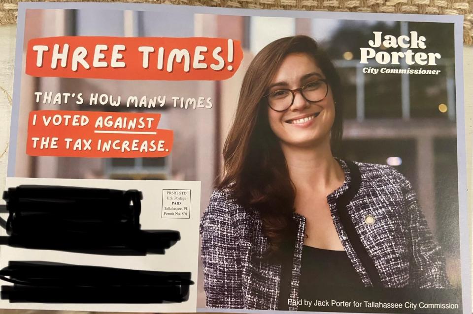 City Commissioner Jack Porter, who's running for a second term in the 2024 election, sent out this mailer touting her votes last year against a city property tax rate hike.