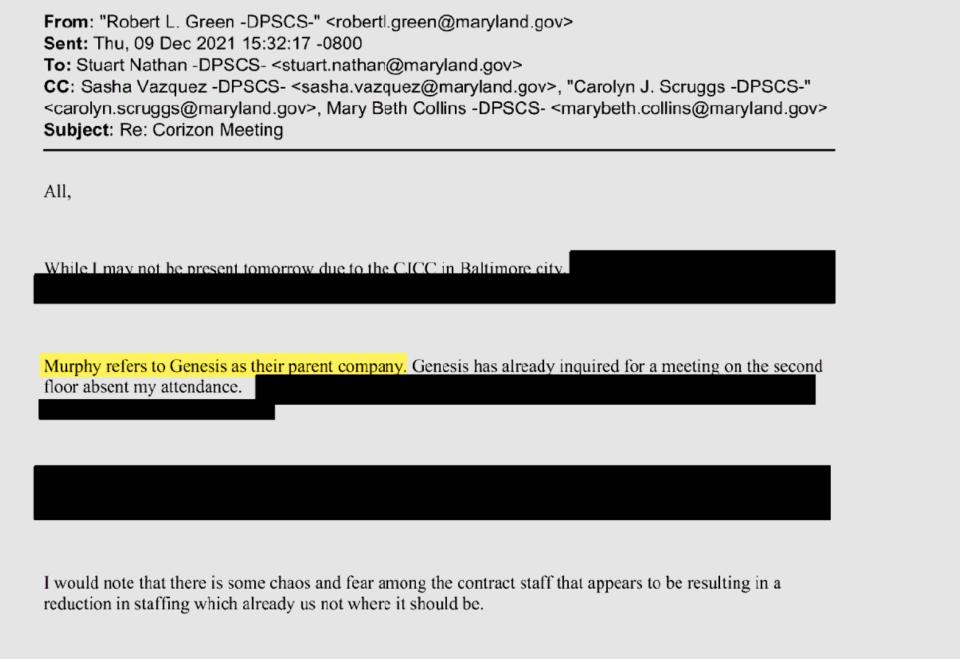 An email with redactions