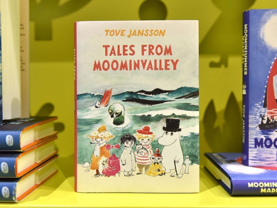 Copies of Moomin books titled Tales From Moominvalley by Tove Jansson are displayed.