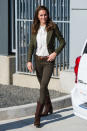 <p>For a canoe trip, Kate wore an army green blazer by Toronto-based brand, Smythe Les Vests. She paired it with a white lacy blouse designed by Alice Temperley for John Lewis. It costs £79 and is <a rel="nofollow noopener" href="http://www.johnlewis.com/somerset-by-alice-temperley-spot-pretty-blouse/p2891104?colour=Ivory#media-overlay_show&s_afcid=af_136348&awc=1203_1475312729_814bd43227fc7bed5aca3a86c46d9873" target="_blank" data-ylk="slk:still available online" class="link ">still available online</a> - but hurry. The rest of her outfit consisted of Zara jeans and suede cowboy boots from R Soles. </p><p><i>[Photo: PA]</i></p>