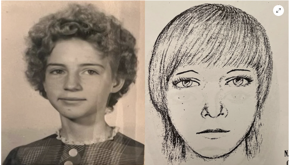 Composite sketch and undated photo of Linda Sue Childers whose remains were identified after half a century. / Credit: Connecticut State Police