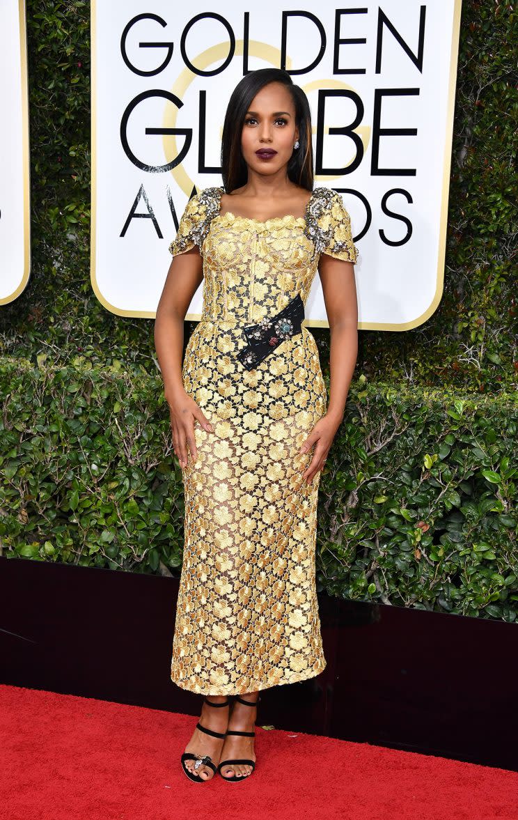 Kerry Washington on the Golden Globes red carpet. (Photo by Steve Granitz/WireImage)