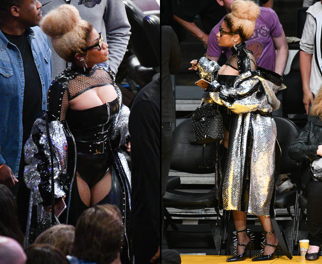 Nicki Minaj beats Beyoncé for craziest courtside look at NBA game