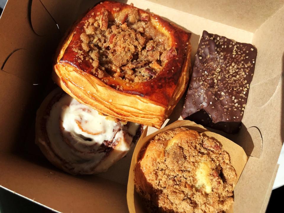 Harvey Bakery's apple streusel croissant, top left, is one of over a half dozen sweet and savory options on the menu.