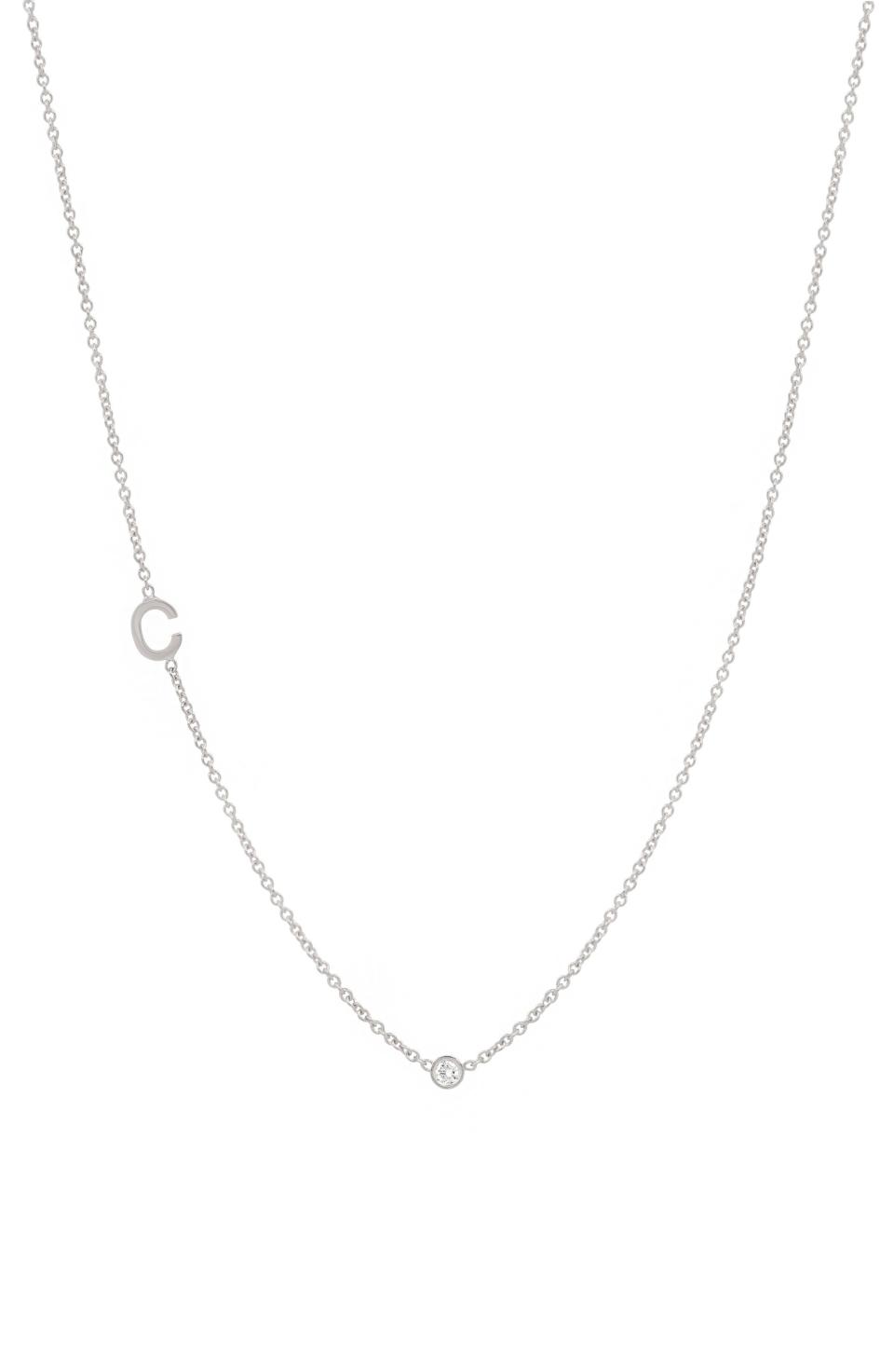 14) Small Asymmetrical Initial & Diamond Necklace